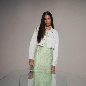 Zara Crop Denim Jacket White Denim